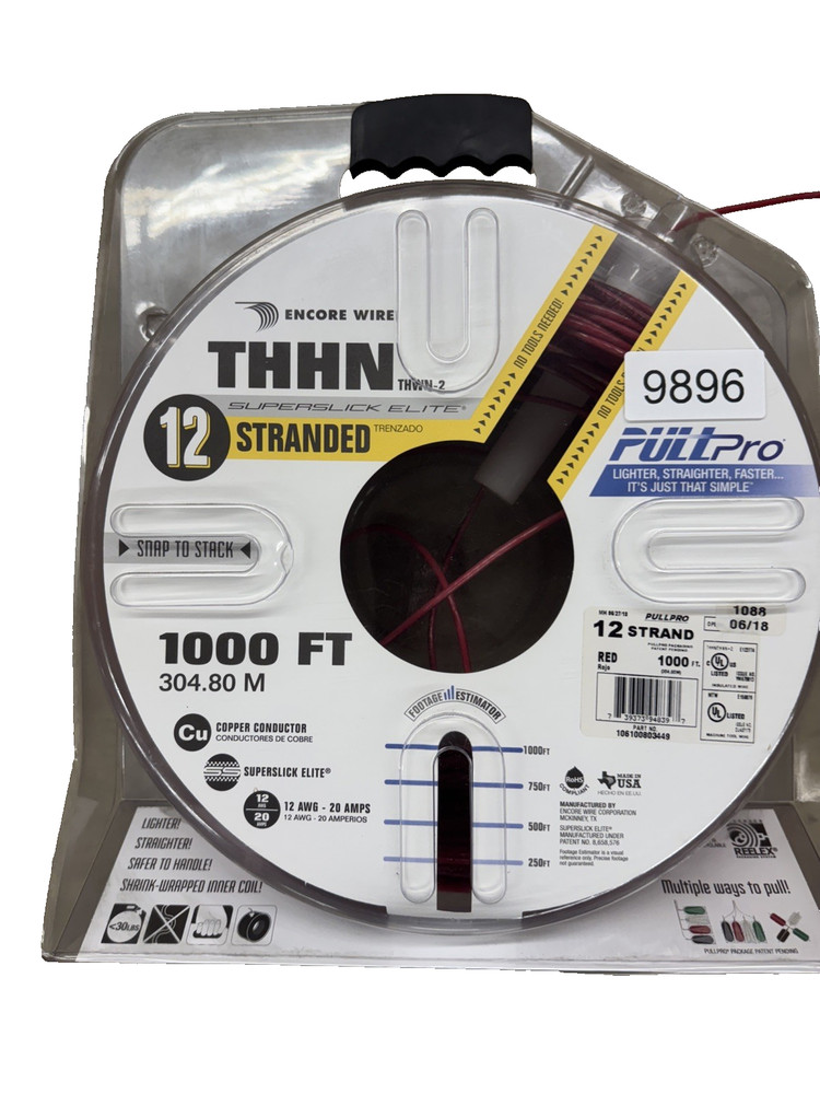 THHN #12 Red Approx 315' Copper Stranded PullPro White Encore Easy PULL Reel