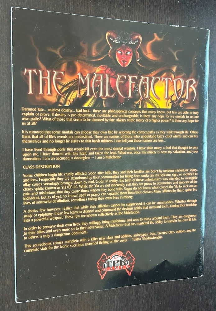 MALEFACTOR 5th Edition Classes Guide (2012 TPK Games) -- Pathfinder Compatible