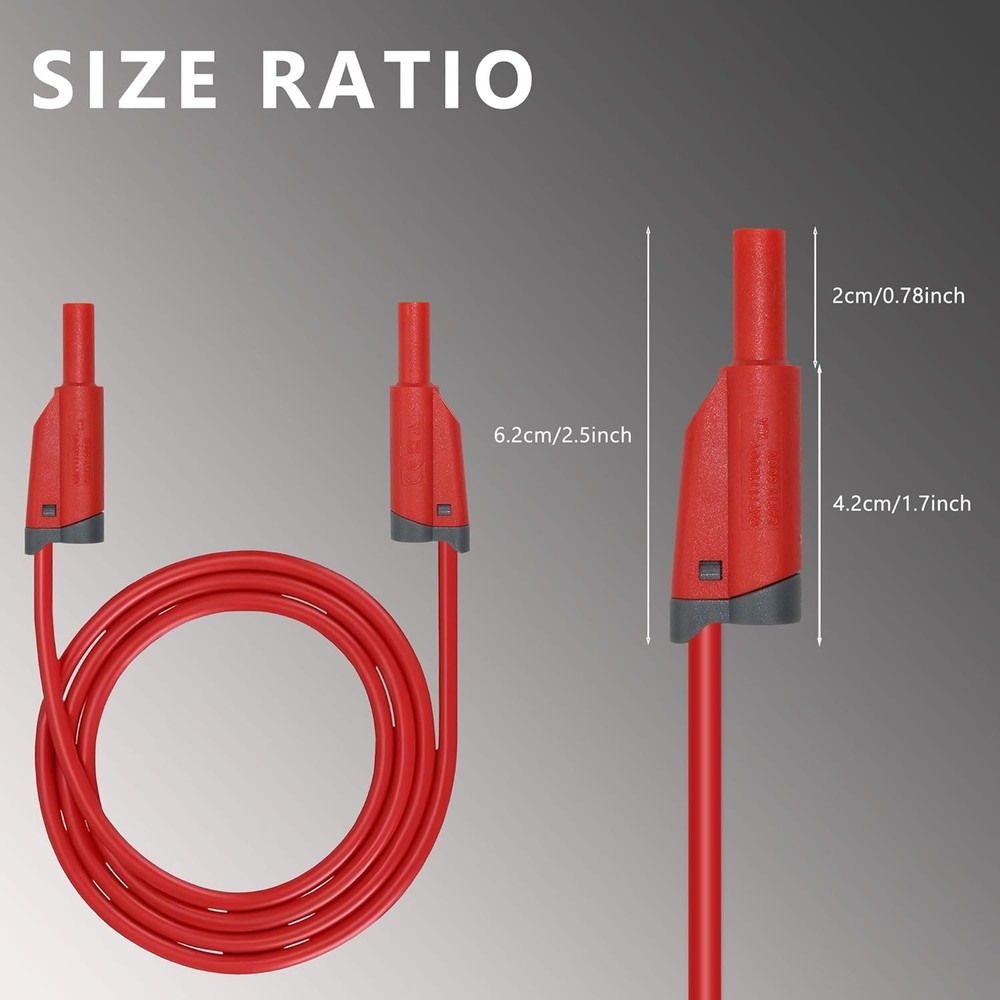 2-Pack Red & Black Stackable Banana Plug Leads for Multimeter & Circuit Testing