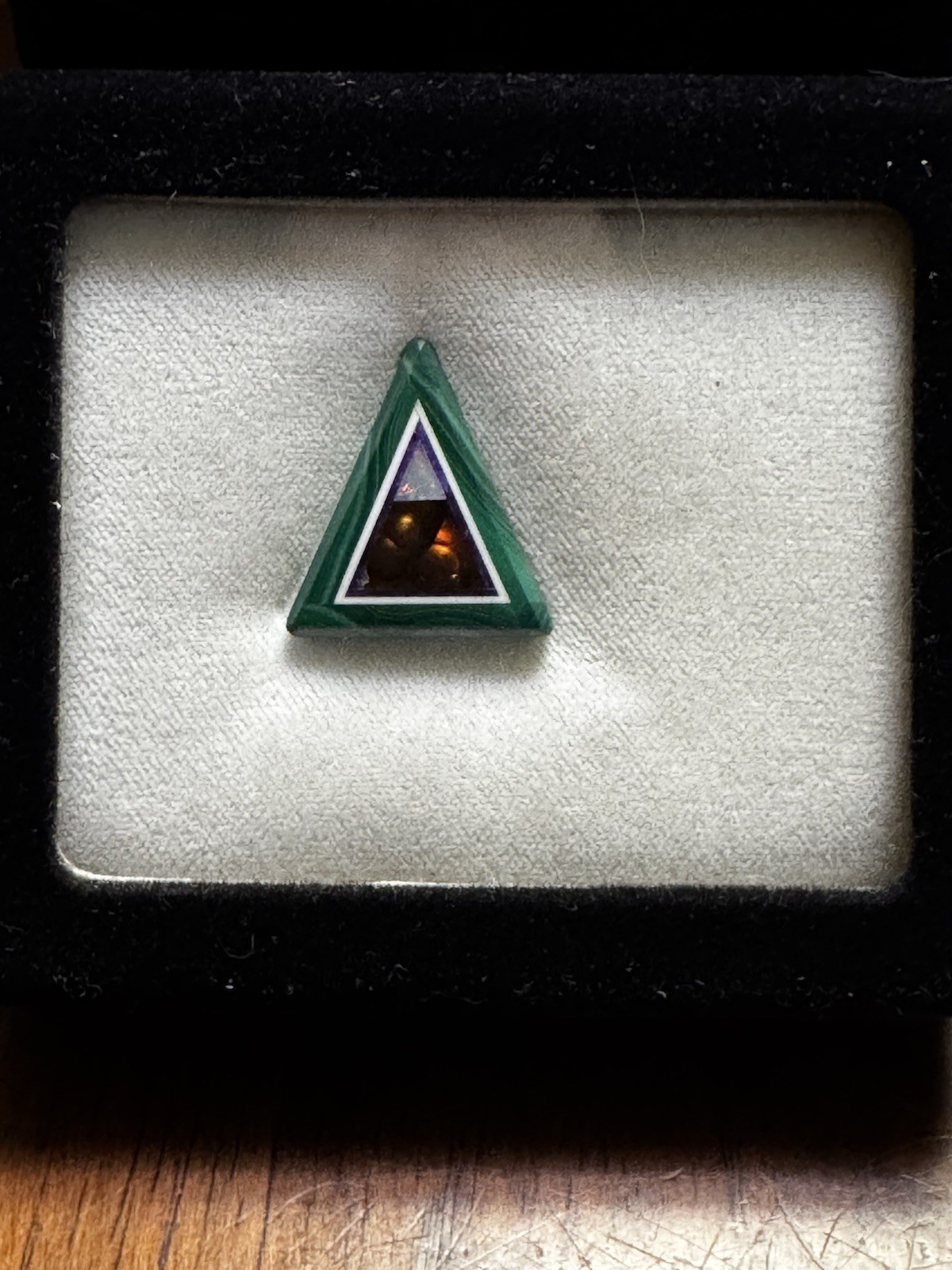 Jim Kaufmann Intarsia Malachite Fire Agate Opal Sugilite Triangle 17.96ct