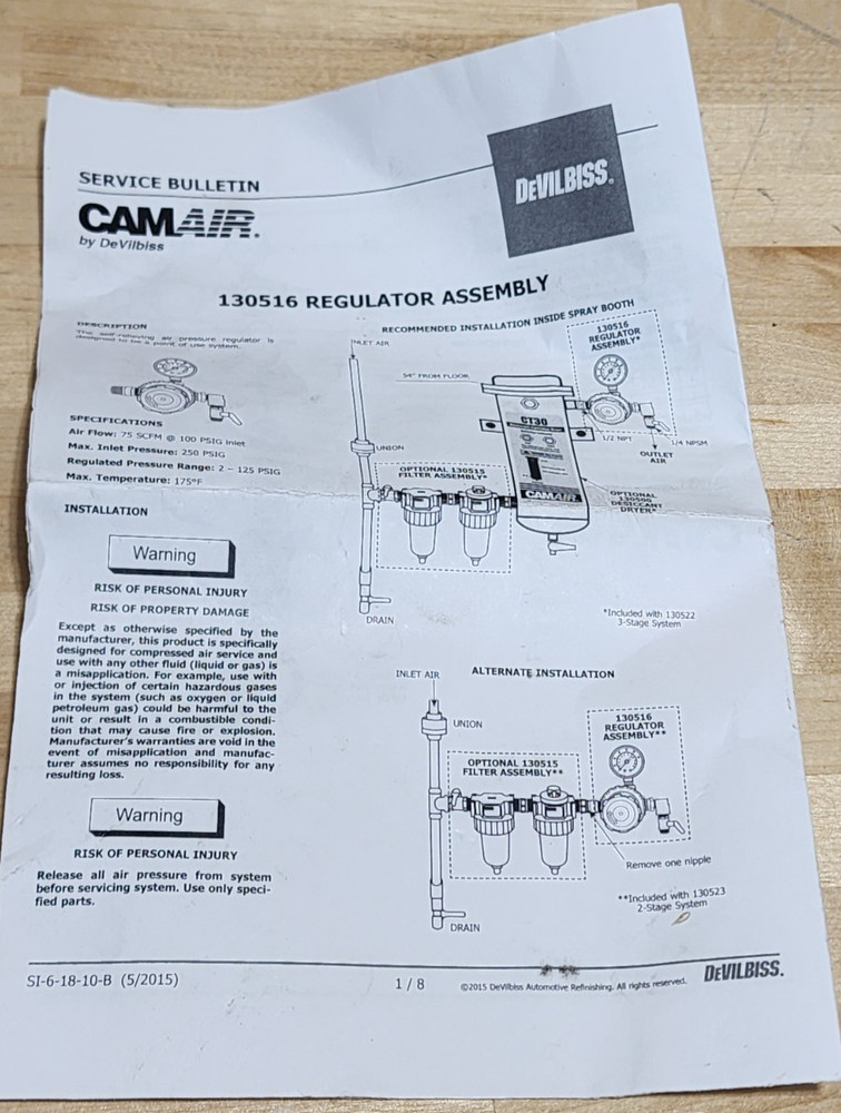 DeVilbiss CAMAIR 130516 Air Regulator Assembly *PI