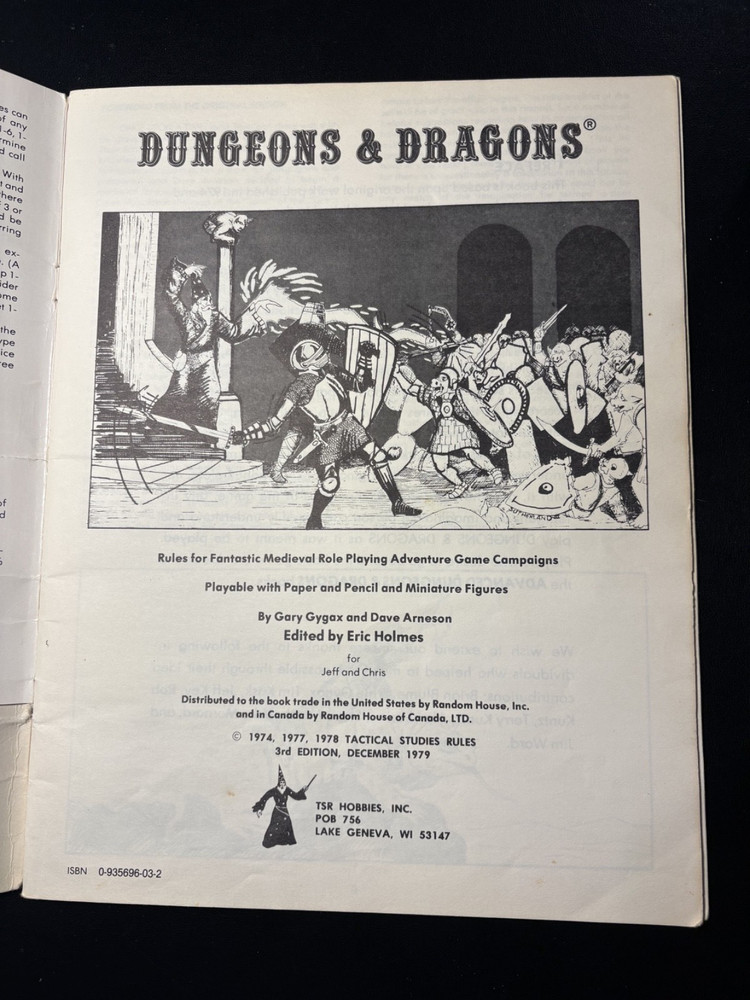 Dungeons & Dragons Basic Set RuleBook 3rd Edition 1979 TSR Games 2001 Gary Gygax