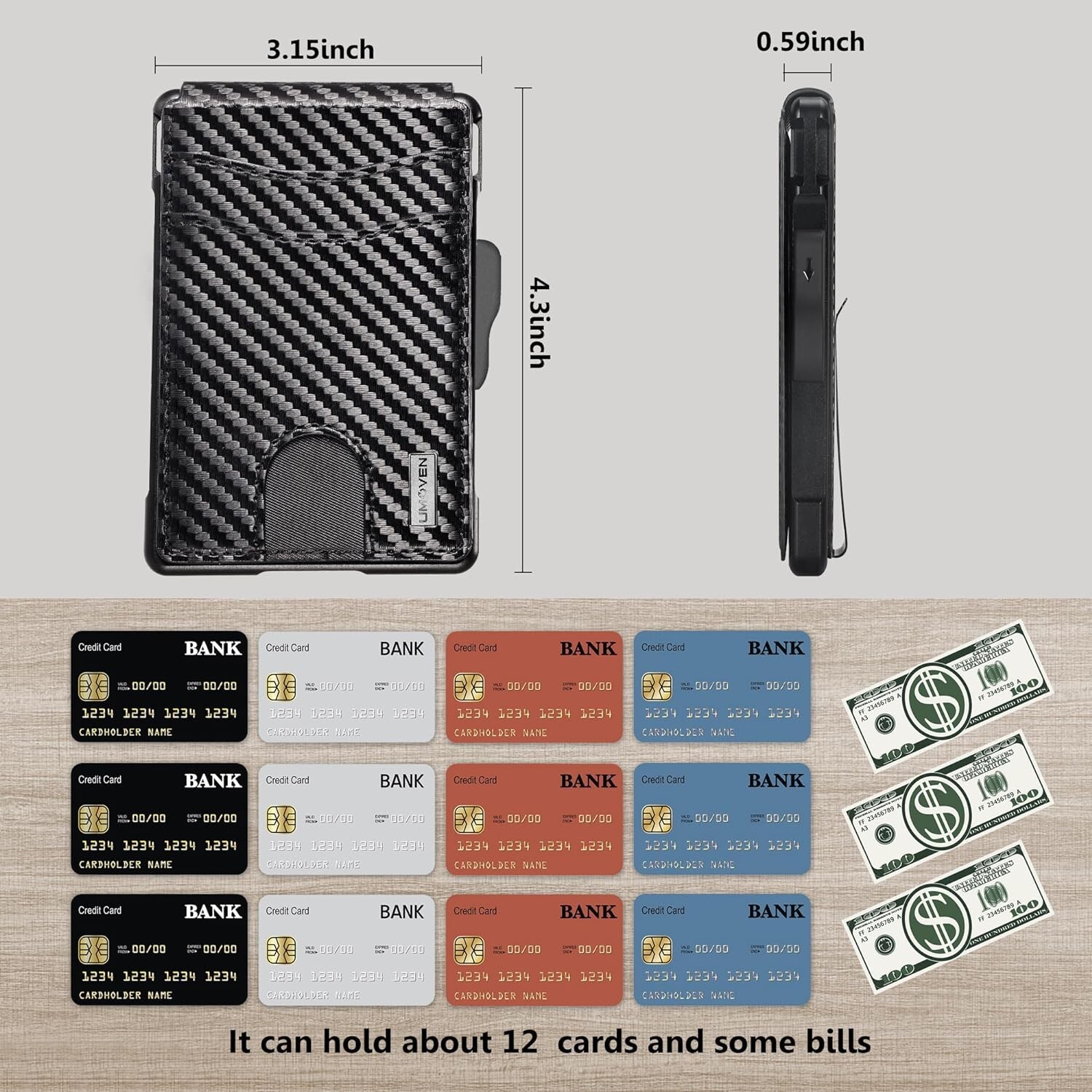 Men's Slim Pop Up Bifold Wallet with Money Clip, Minimalist RFID Blocking Wallet