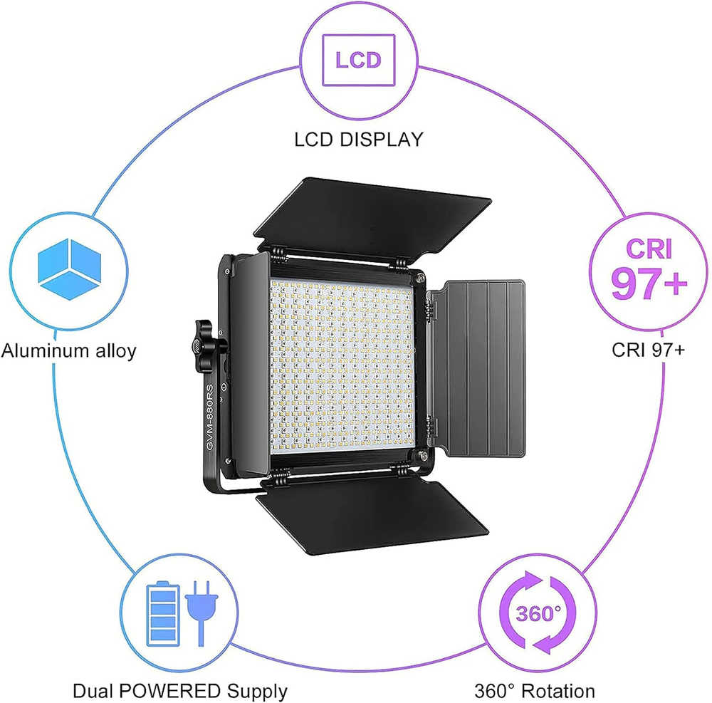 60W Photography Studio Lighting Kit RGB LED Video Light with Bluetooth Control