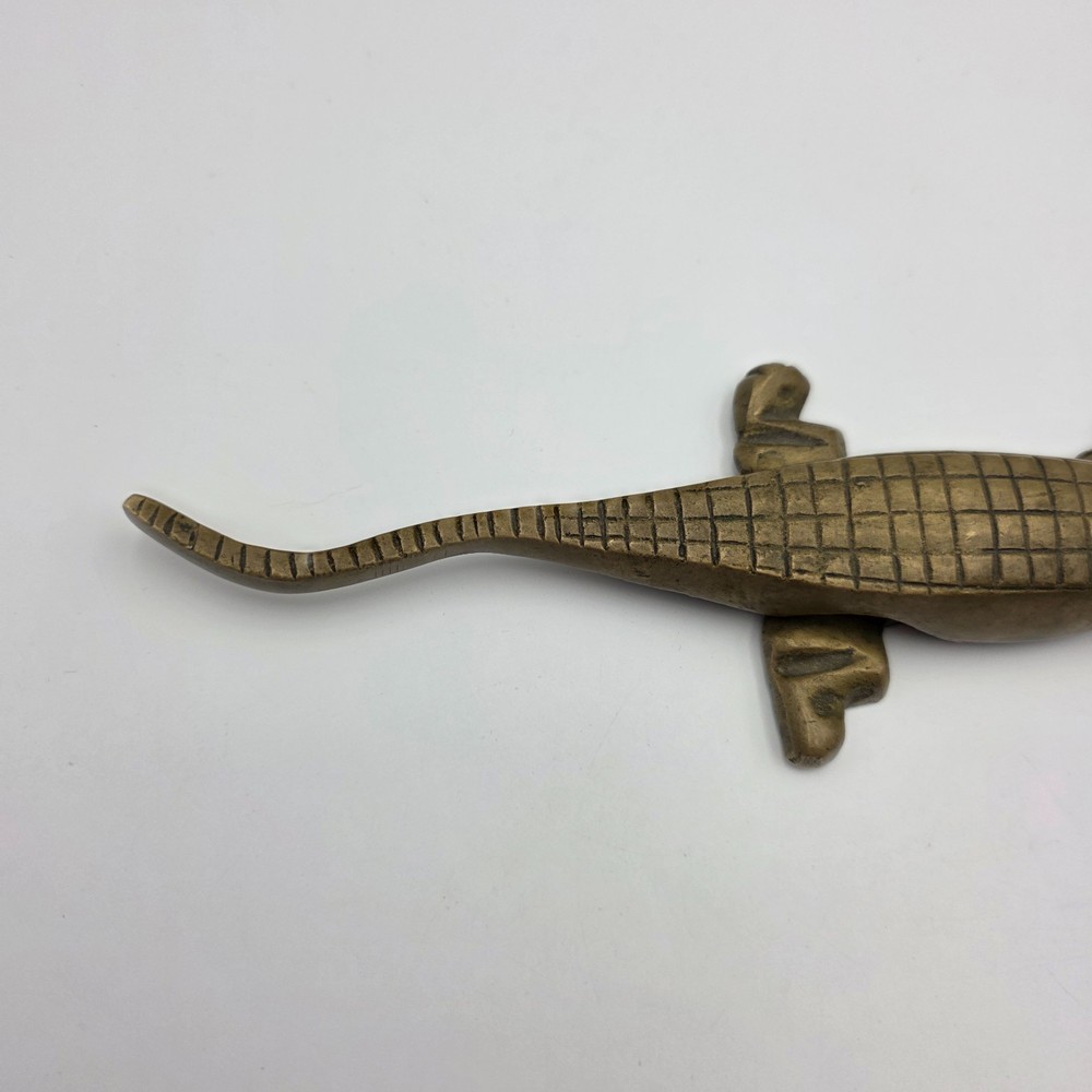 Vintage Solid Brass Alligator Crocodile Nutcracker MCM Figurine 10"