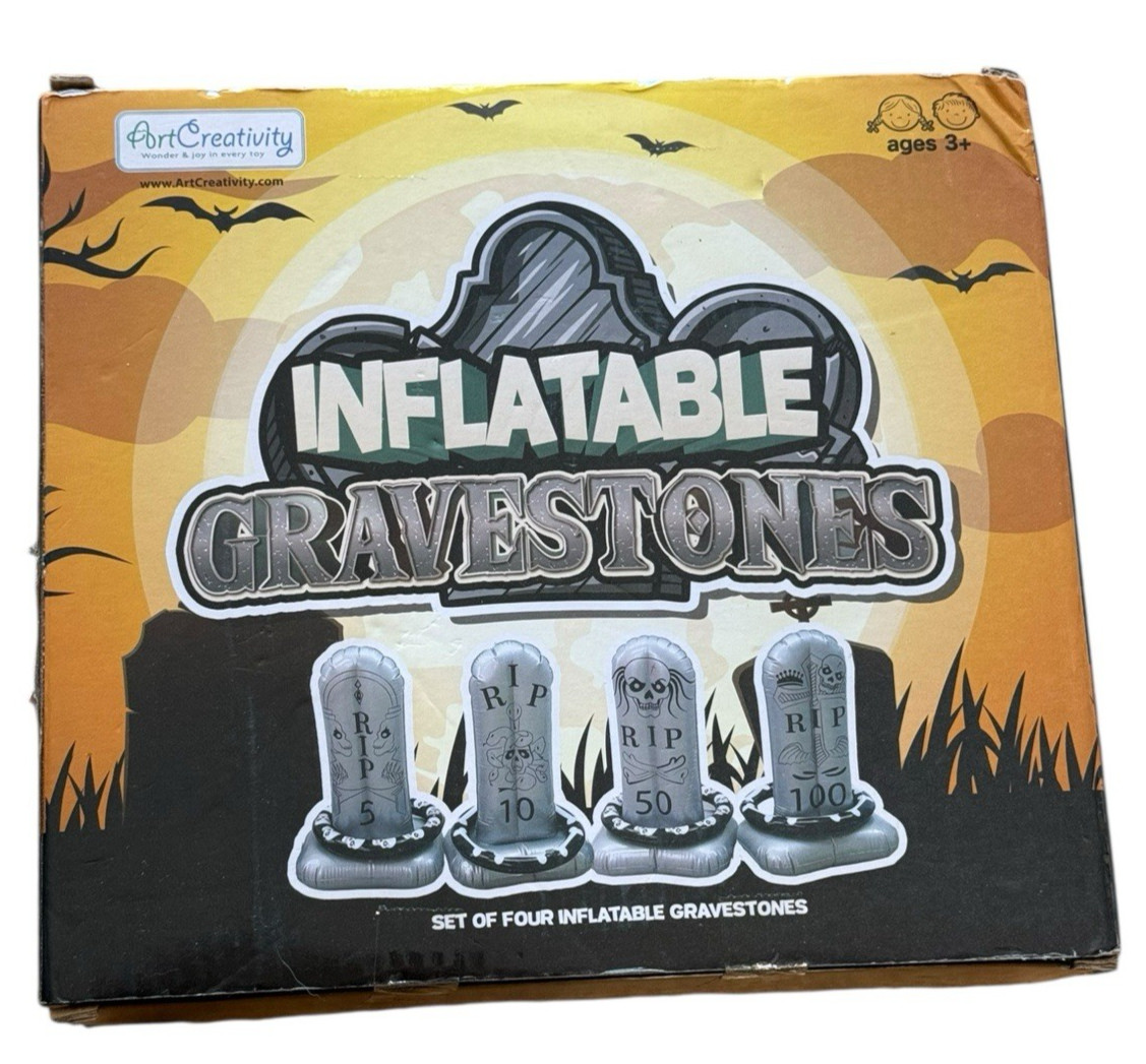 Set of 4 Inflatable Gravestones, Spook Yard Ring Toss Game, Halloween, Ages 3+