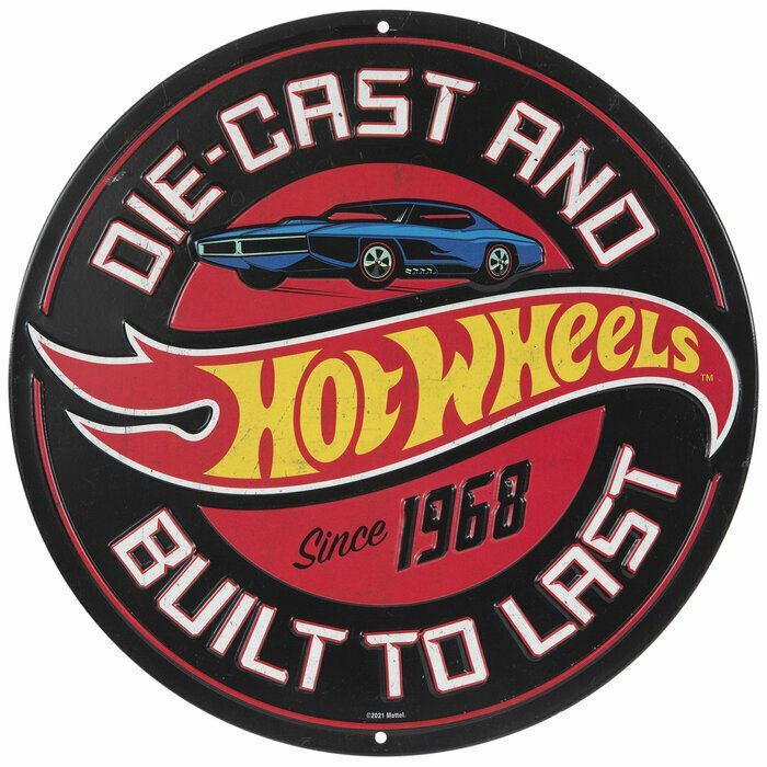 Hot Wheels 12" Round Embossed Tin Sign * Garage or Kids Room! Ships FREE to USA!
