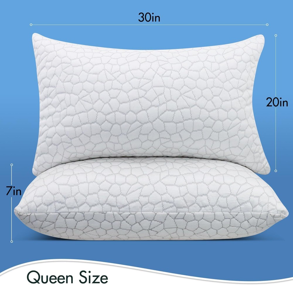 Cooling Bed Pillows for Sleeping 2 Pack Shredded Memory Foam Pillows