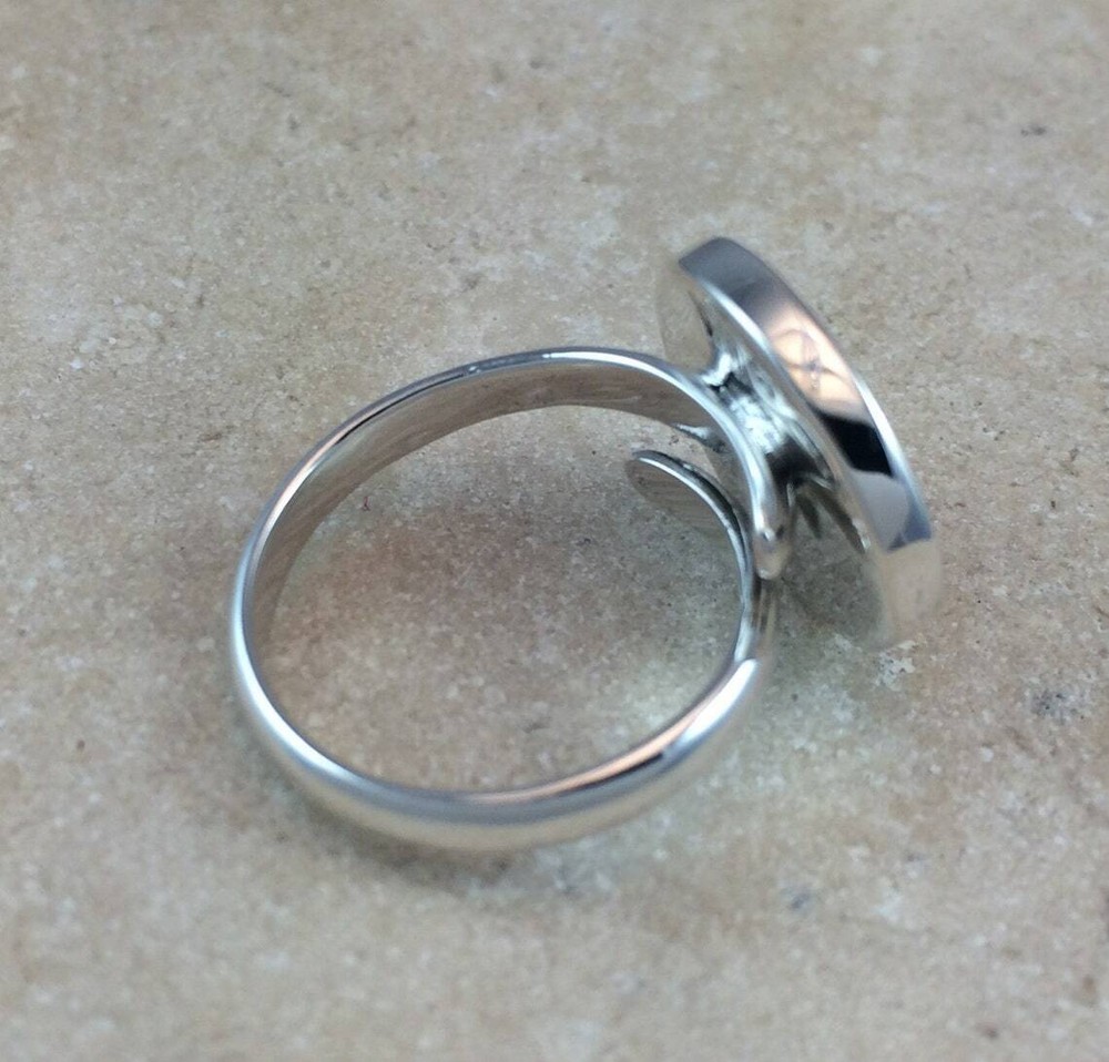 Sterling Silver Ring Blank 15mm Round Bezel Cabochon Setting Adjustable Finding