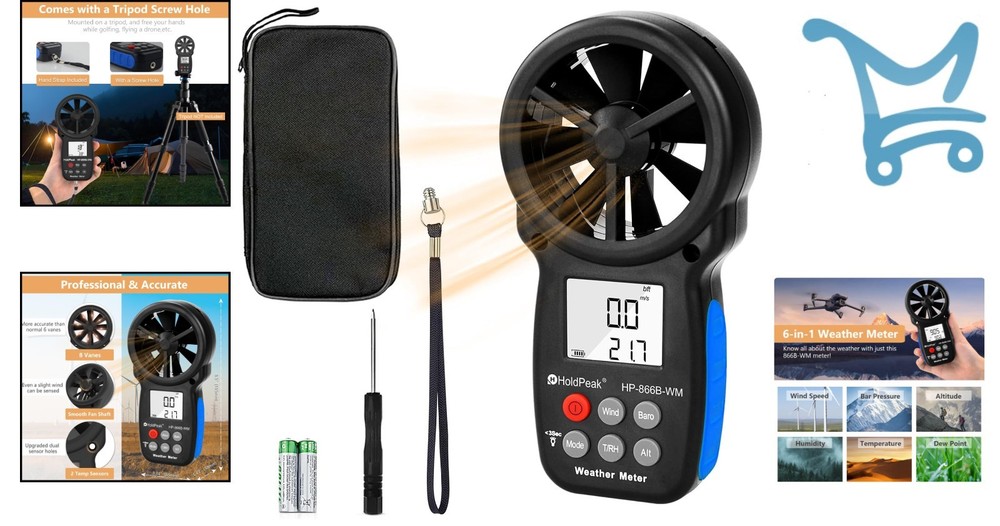 Handheld Anemometer Barometer Weather Meter for Wind Speed Temp Humidity