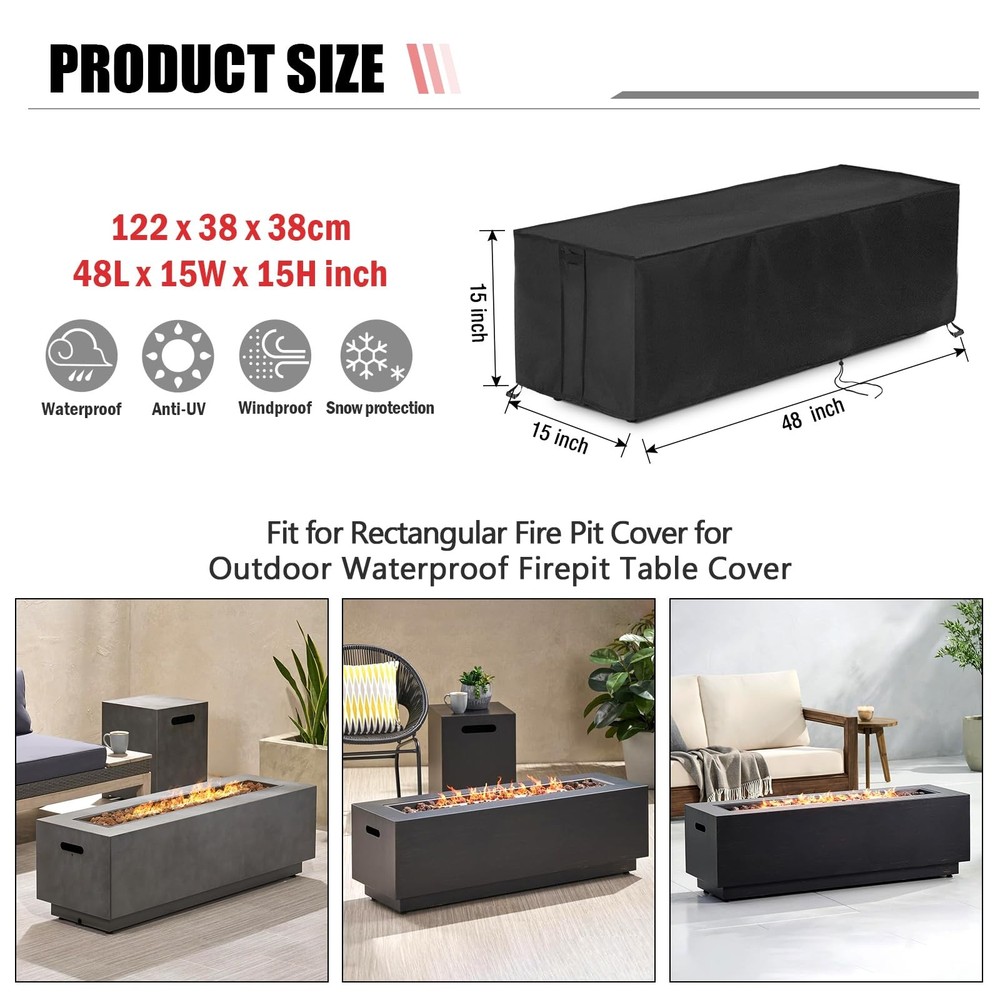 Fire Pit Cover Rectangular 48 Inch,Propane Gas Fire Pit Table Cover,Outdoor W...