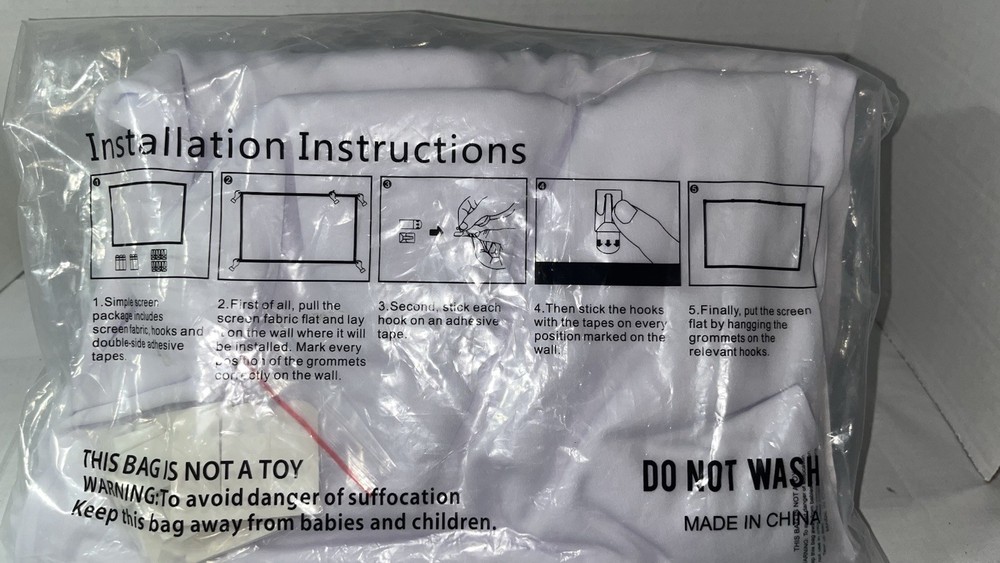Simple Projection Screen 100 in 16:9 - includes fabric, hooks, adhesive NIP