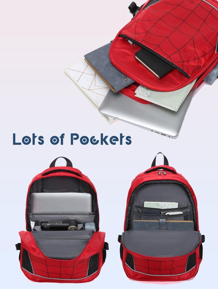 Boys Backpack for Kindergarten Elementary School, Large Compartments, 17" Red