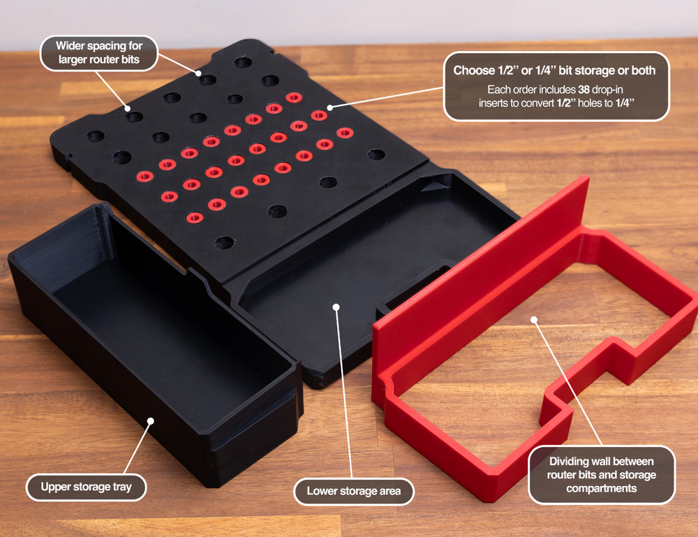 1/2" & 1/4" Router Bit Insert Tray for Packout Organiser Boxes | 3D Printed