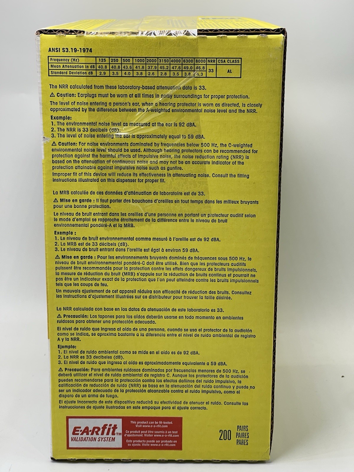 200 PCS 3M E-A-RSOFT FX EARPLUGS 312-1261 YELLOW WRAPPED UNCORDED CLASS 5