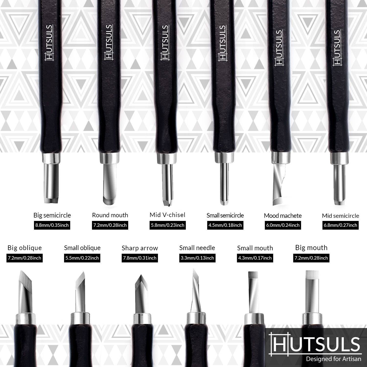 HUTSULS Small Wood Carving Tools Beginners 12 Mini Chisel Set Relief Knife Lino