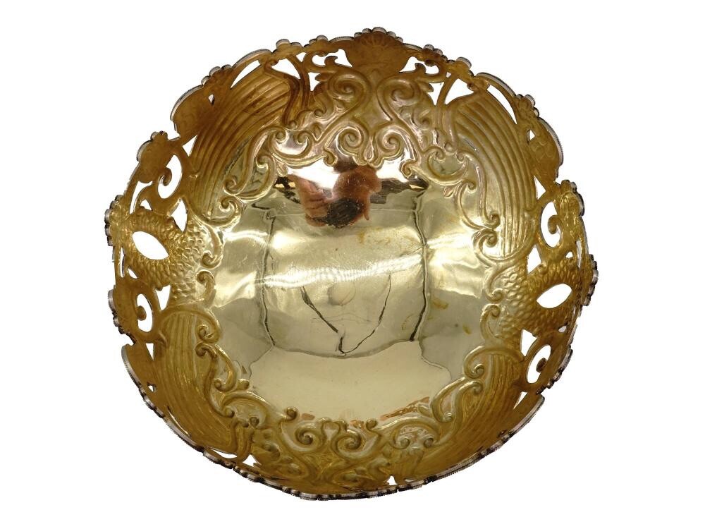 ANTIQUE RUSSIAN SILVER PIERCED ENAMEL FRUIT BOWL