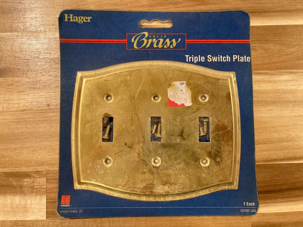 Hagger Solid Brass Triple Switch Plate CD7651. NEW. Old stock In Original Pkg