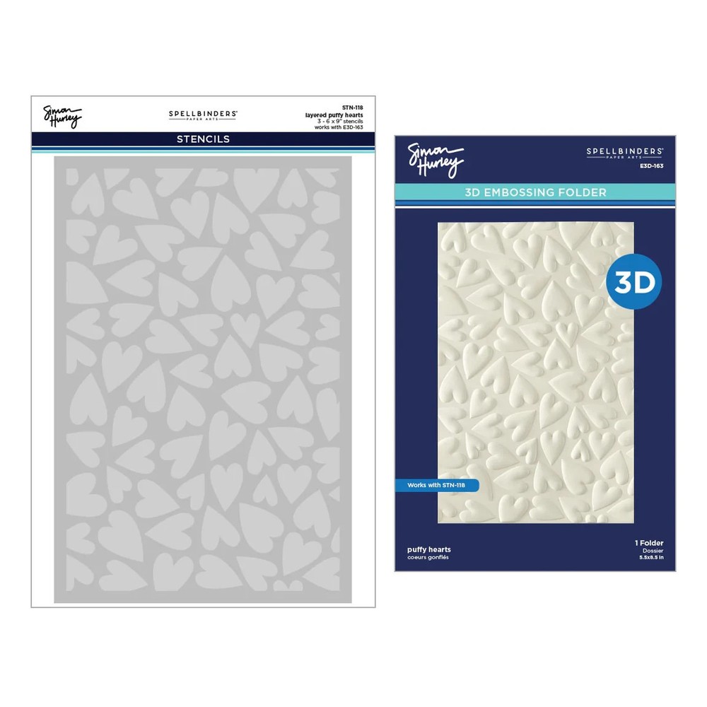 Spellbinders Simon Hurley 3D Embossing Folder "PUFFY HEARTS" & Stencil Set 2026