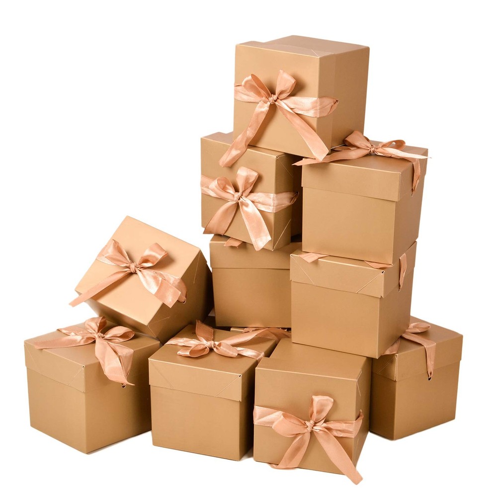 12 Pack Gift Boxes with Lids,10x10x10cm,Nested Squared Boxes with Lids for Fa...