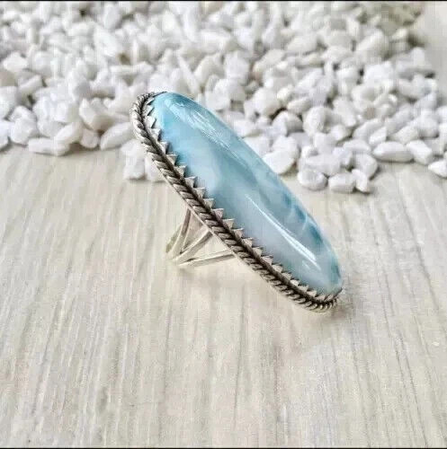 Larimar Gemstone Ring 925 Sterling Silver Statement Handmade Ring All Size C562