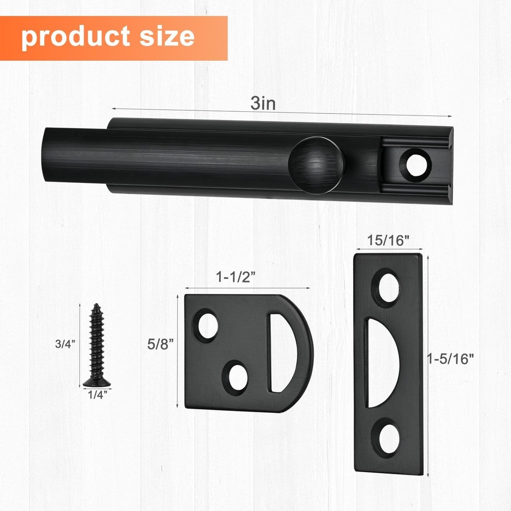 2 Pack Solid Brass Surface Bolt 3 Inch, Heavy Duty Concealed Slide Surface Do...