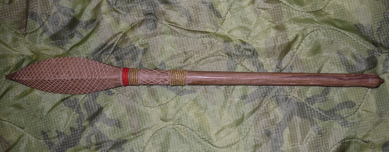 Authentic Hand Carved Wooden African Short Shaft Spear with beaded grip