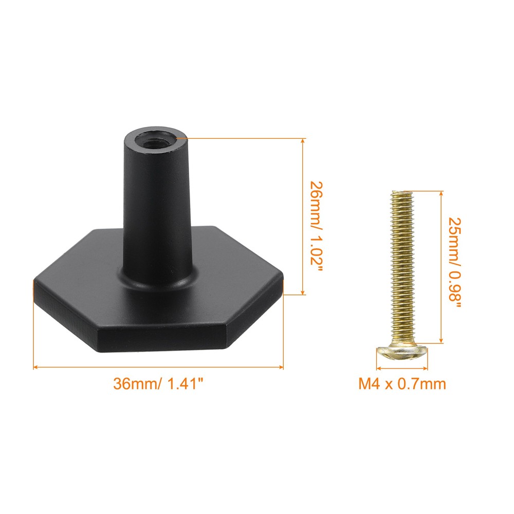 4 Pack Solid Knobs Hexagon Zinc Alloy Cabinets Knob with Screw M4 Black