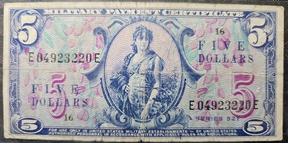 US MPC Military Payment Certificate - 5 Dollars Note