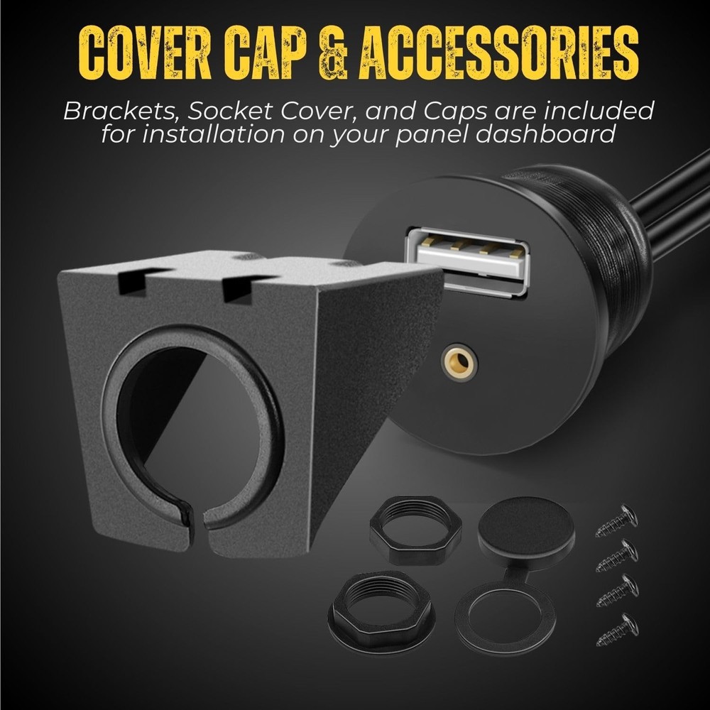 TNP USB RCA Flush Mount Cable - Dashboard Panel Dash 6 ft, Black, Round