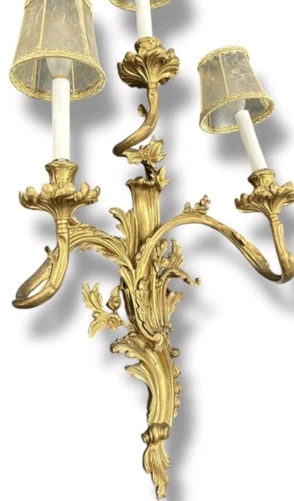 Antique Rococo Dore Gilt Three Arm Wall Sconce