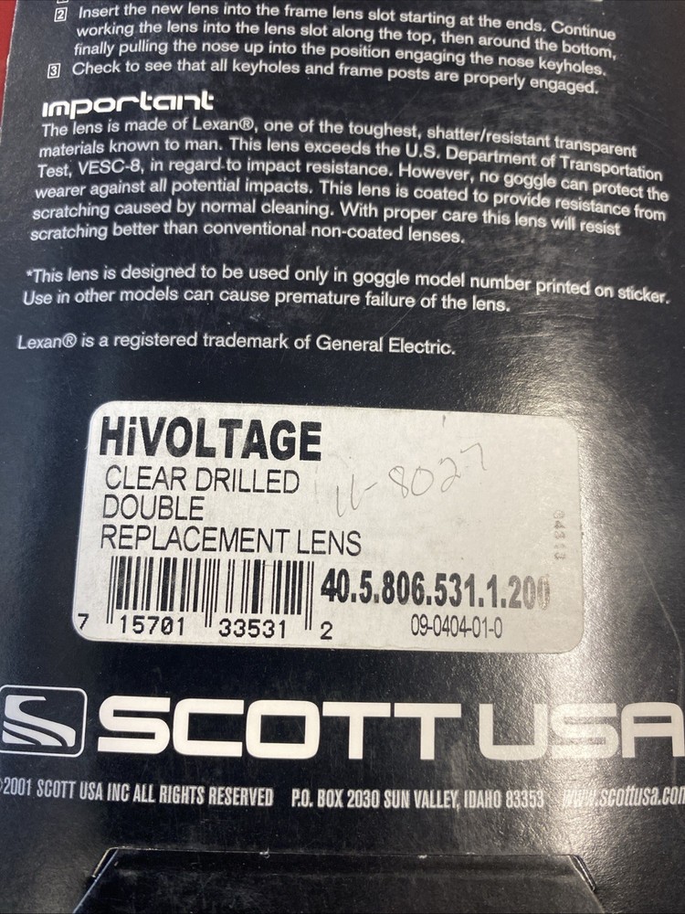 Scott High Voltage Drilled Clear Replacement Lens 2 Pack