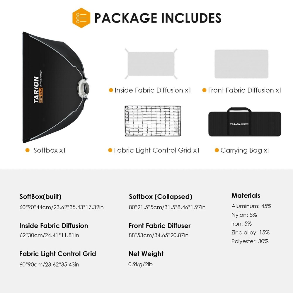 TARION Foldable Bowens Softbox with Grid: Quick One-Step Open/Lock, 23.6x35.4...