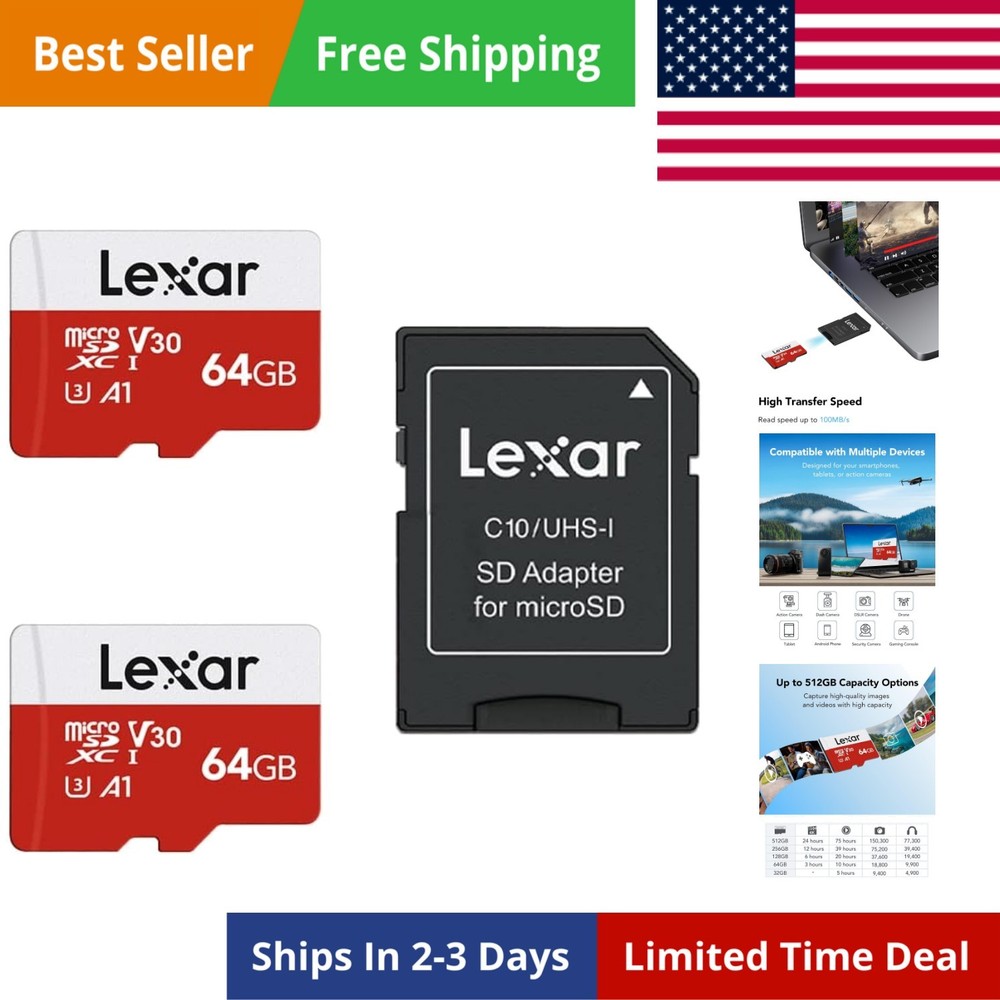 64GB Micro SD Card 2 Pack, microSDXC UHS-I Flash Memory Card with Adapter - U...