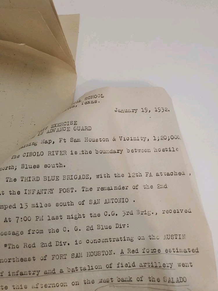 1932 Ft Sam Houston 3rd Brigade Tactical Exercise Document - Rare Original