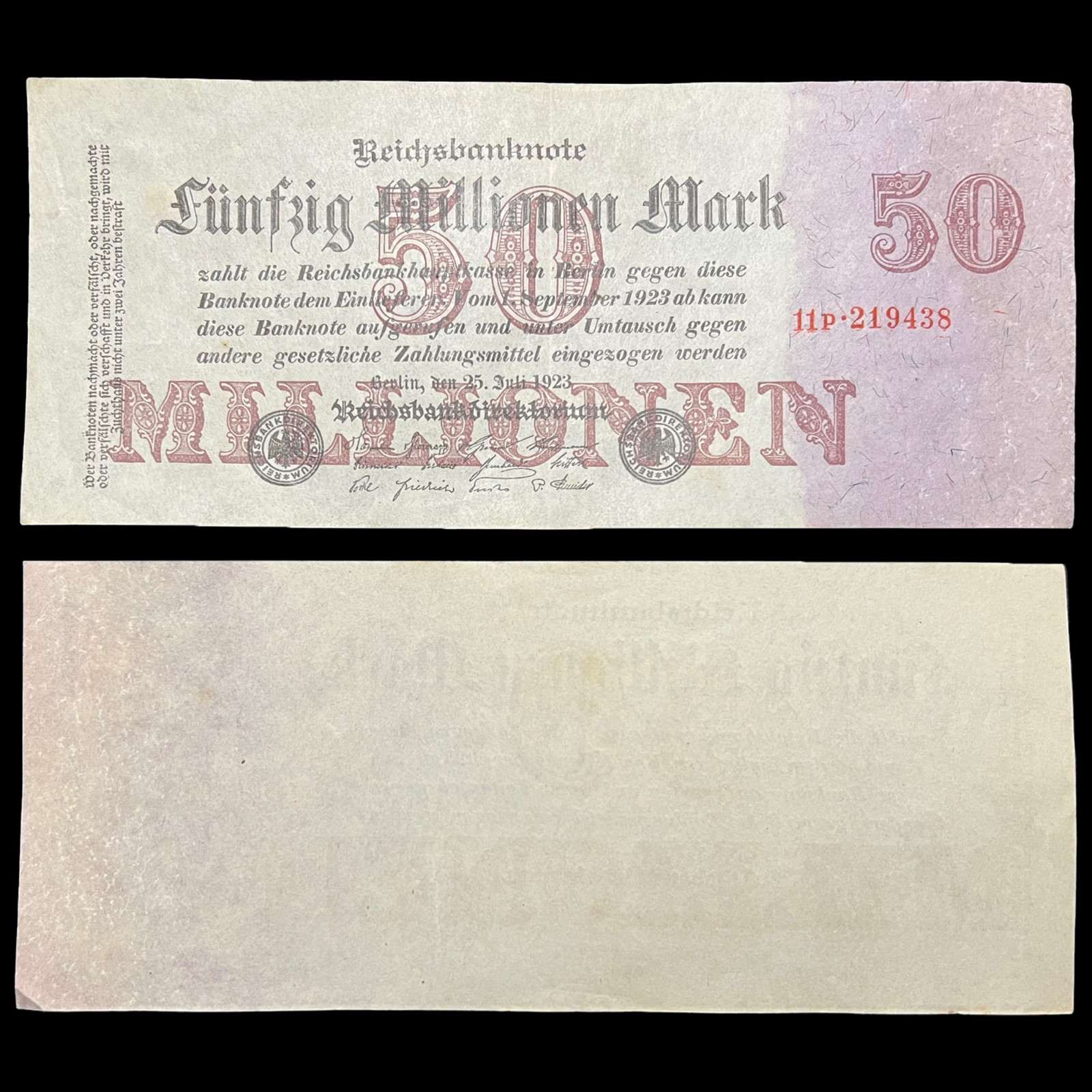 1923 German 50 Million Mark Banknote Post WW1 World Paper Money Hyperinflation