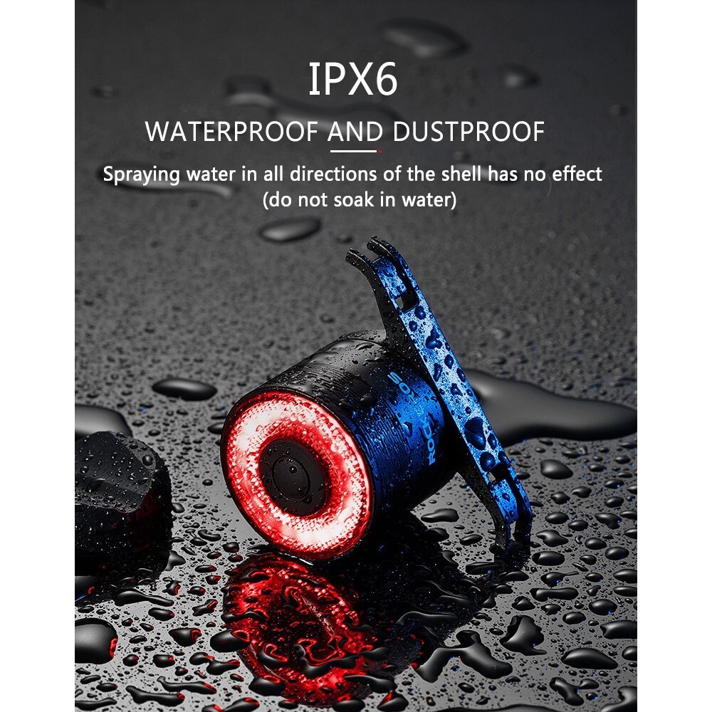 ROCKBROS Rear Light Warning Saddle Light Bike Smart Taillight Auto Brake Sensing