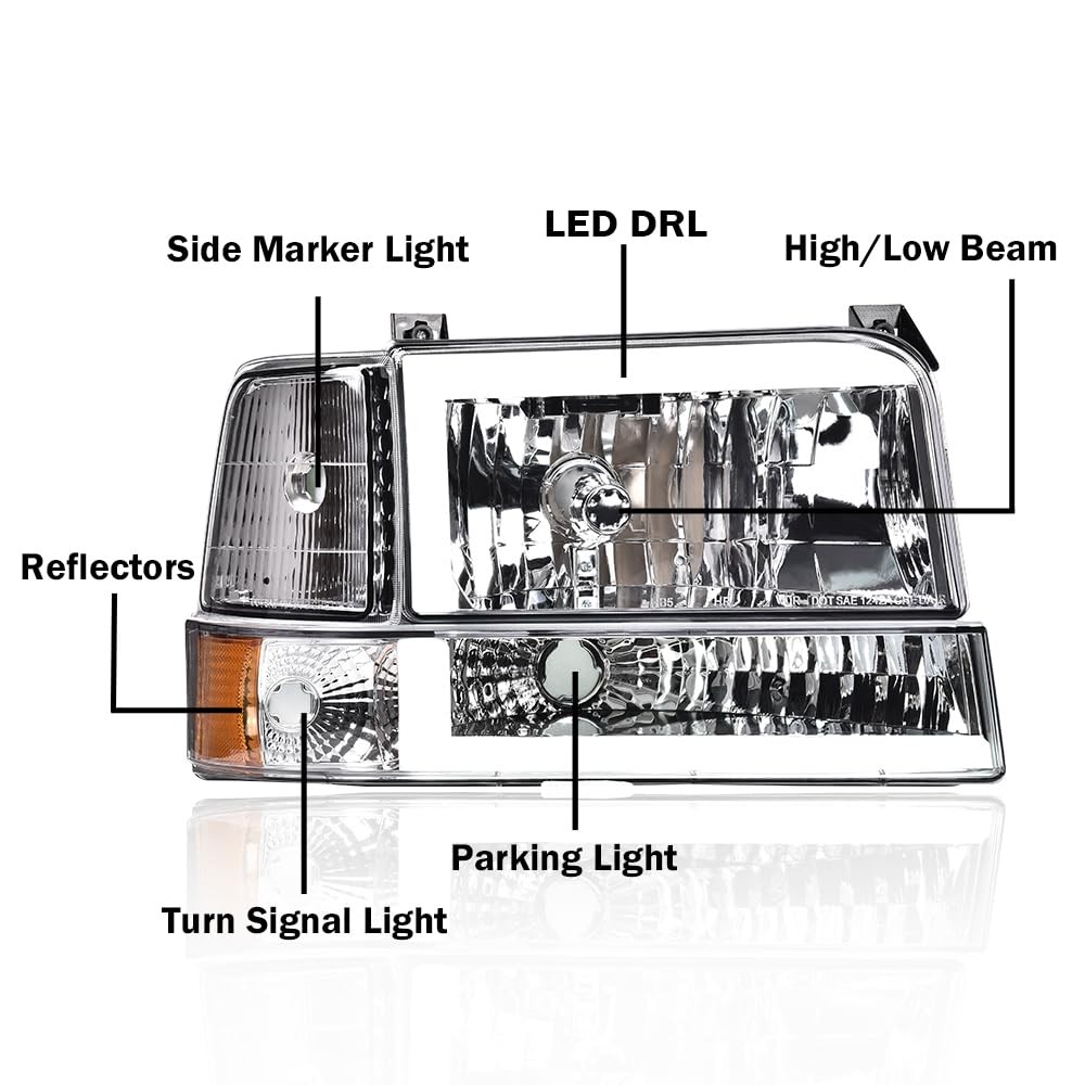 LED Headlights Assembly Front Headlamps for Ford F150 Bronco 1992-1996