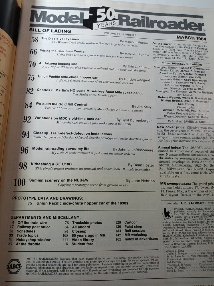 Model Railroader Magazine (March, 1984)
