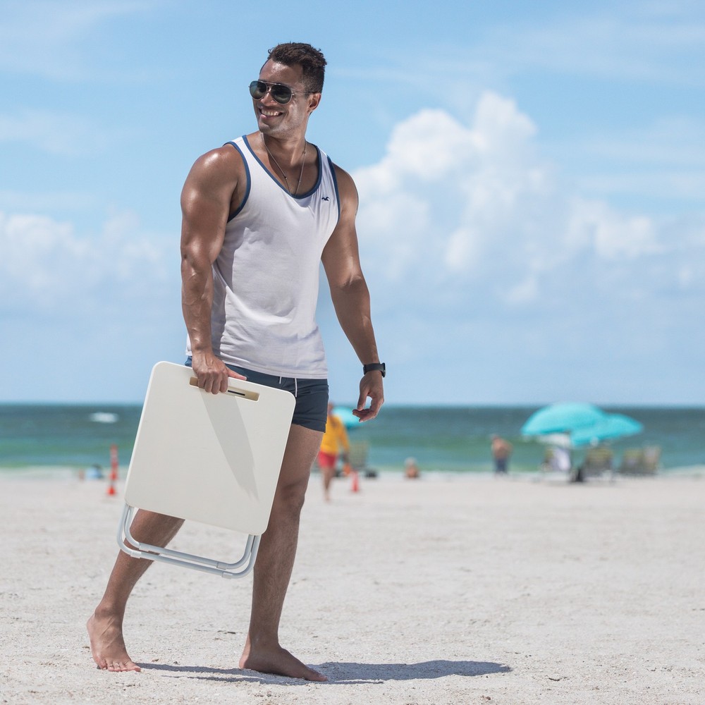 White Folding Beach Table with Hard Top Surface