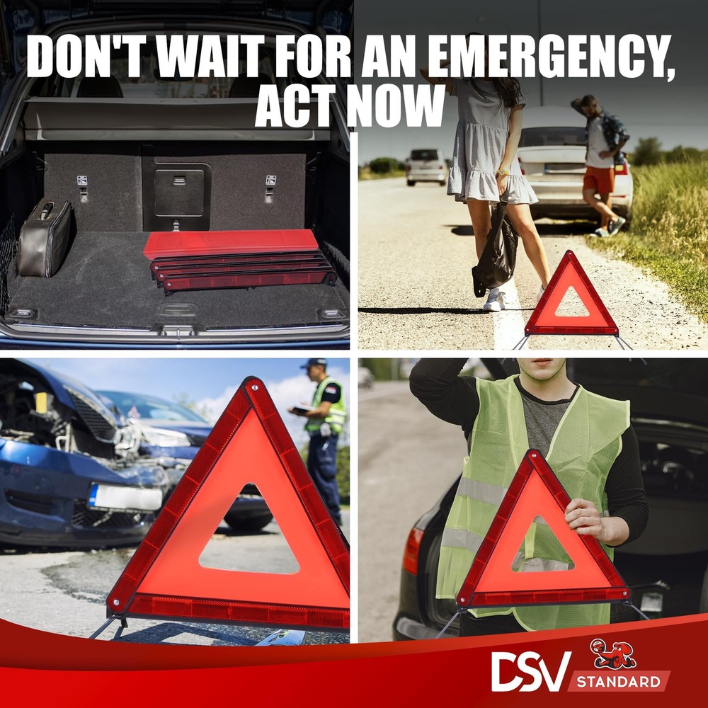 DSV Standard Emergency Triangles, Warning Triangles for Vehicles, Reflective...