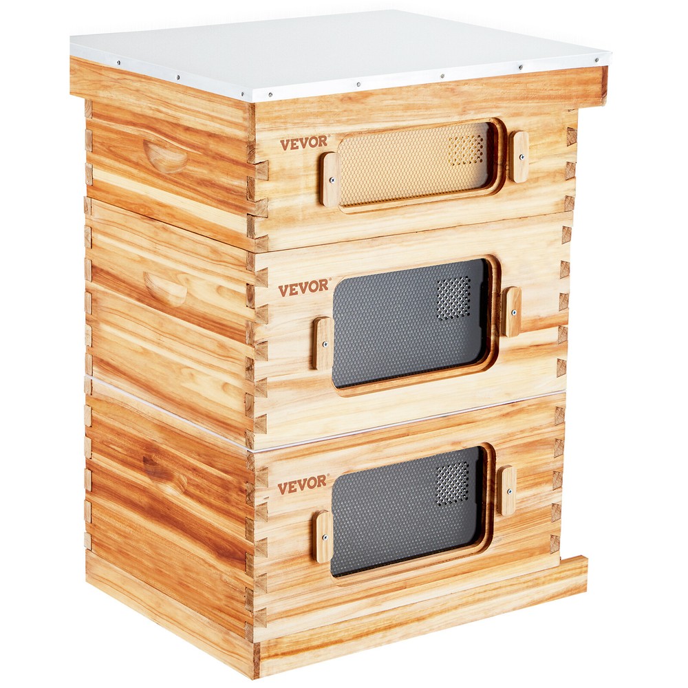 VEVOR Bee Hive Langstroth Kit 20 Deep & 10 Medium Frames with Acrylic Windows
