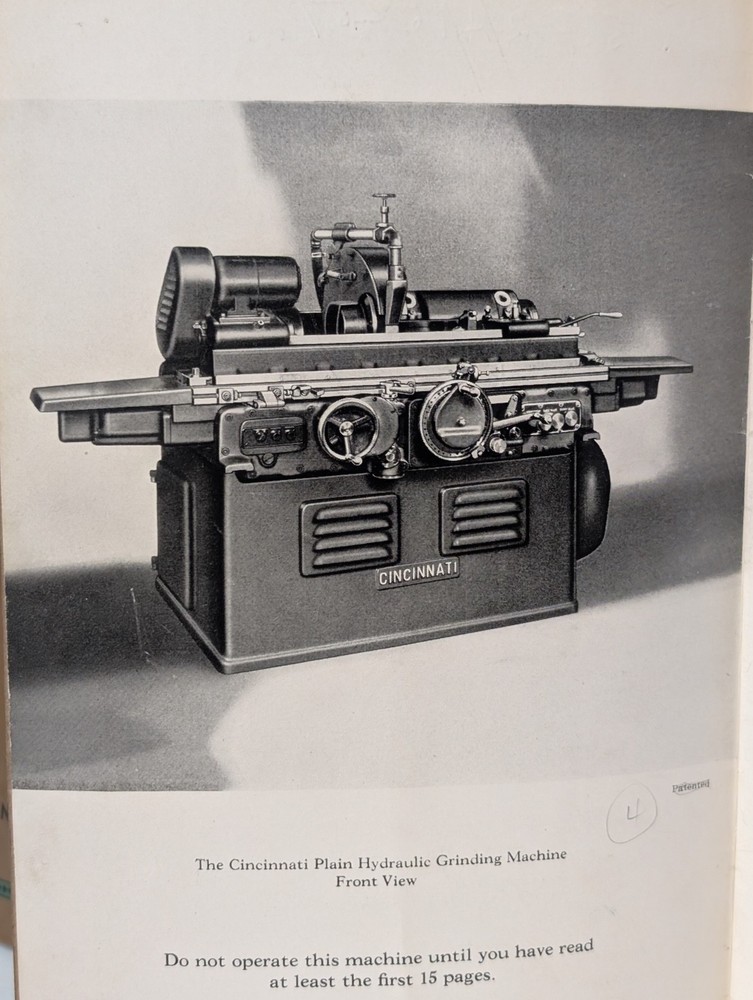 Cincinnati EA 6" & 10" Plain Hydraulic Grinding Machine Operators Instructions