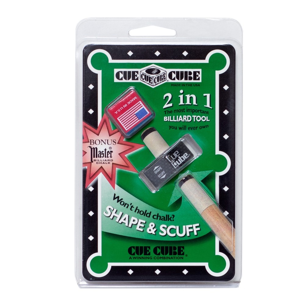 Cue Cube Pool Cue Tip Shaper & Scuffer Nickel Radius + Master Chalk Combo