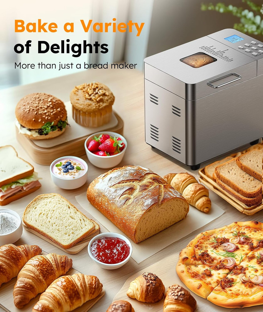 2LB Bread Maker Machine, 17 in 1 Automatic Stainless Steel Bread Machine, Non-S
