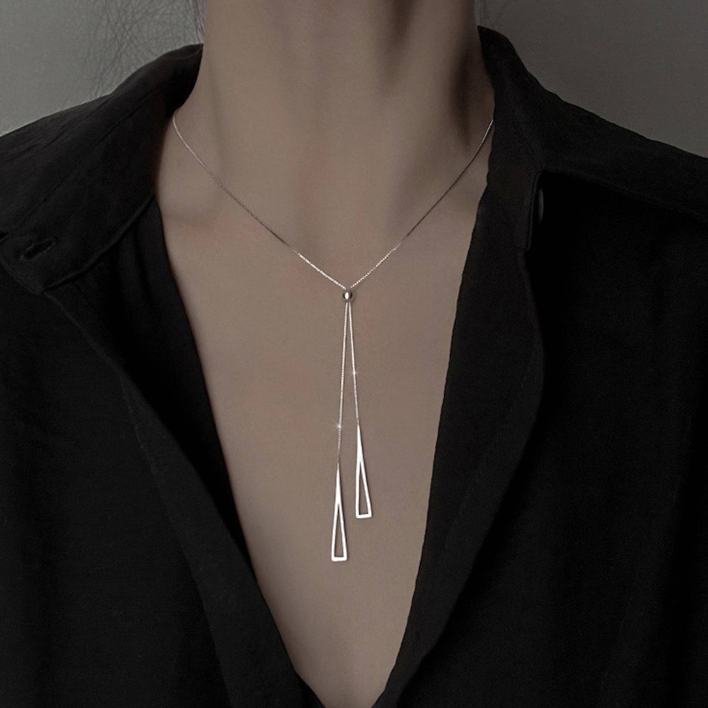 Sterling silver Geometric triangle pendant necklace