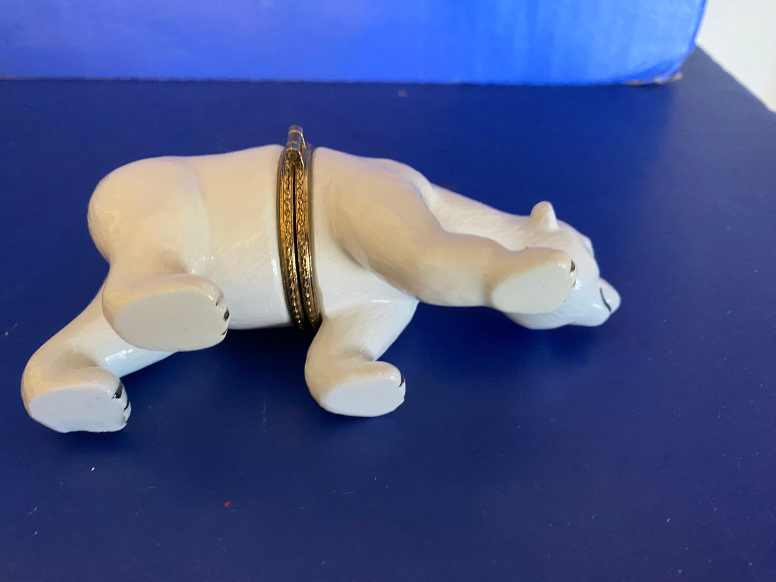 Hinged Trinket Box White Polar Bear Hanging Ornament Porcelain 4 3/4" long
