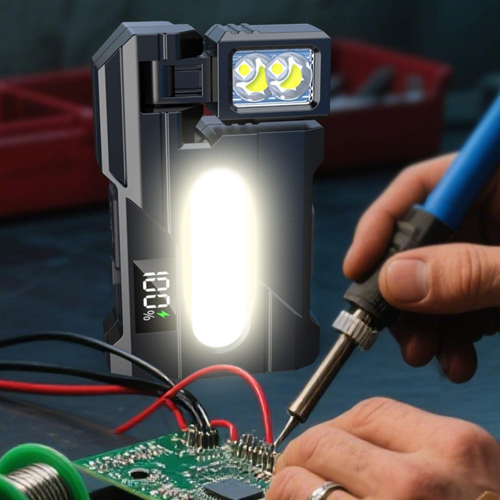 Magnetic LED Work Light USB Rechargeable Flashlight with Multi Color Side Lights