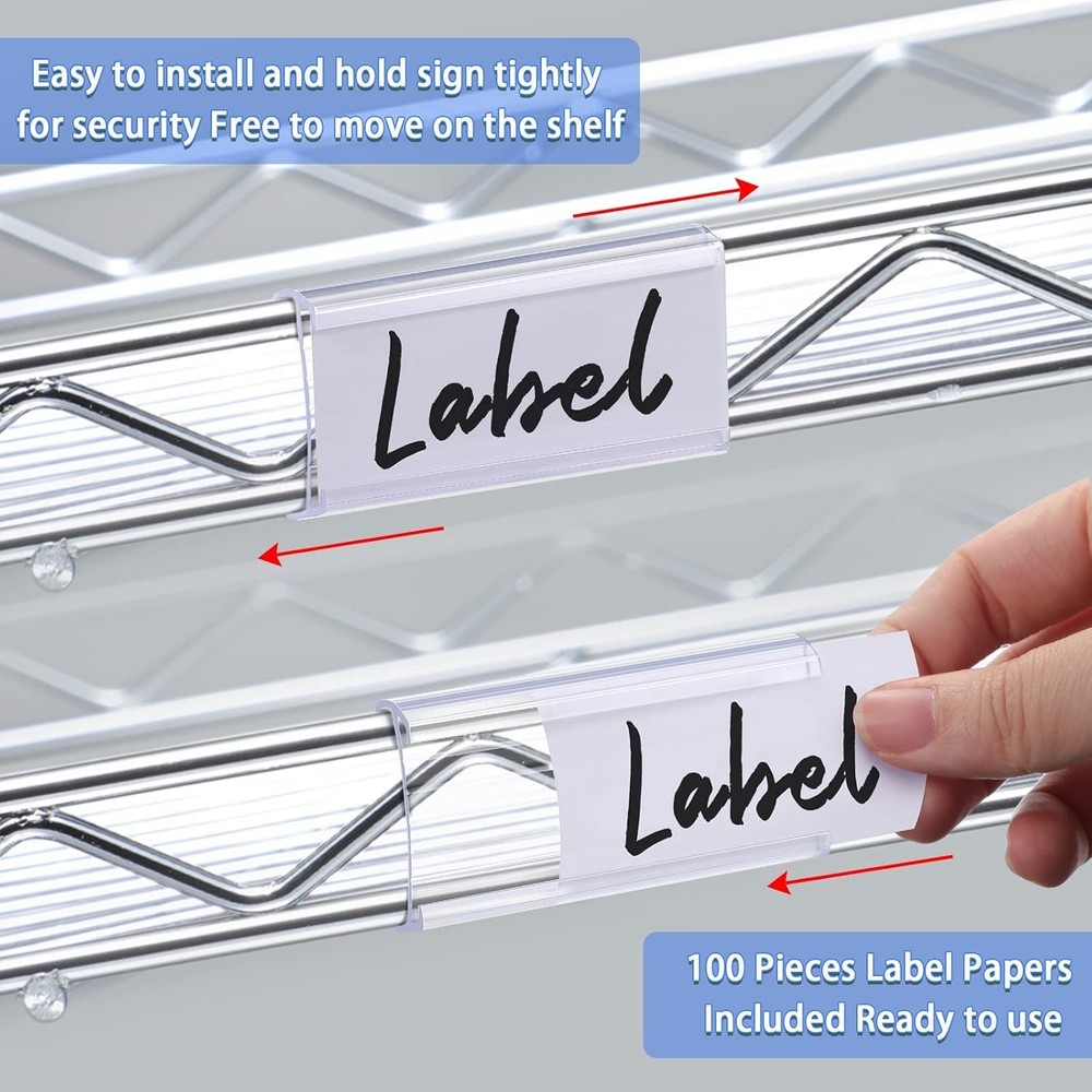 Metro Shelf Label Clips - 200 Wire Rack Labels with Inserts