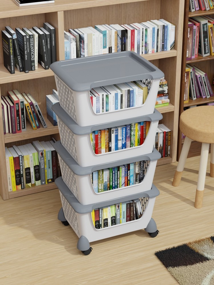 Idotry 4-Packs Plastic Stackable Storage Bins - Large Storage Basket with Wheels